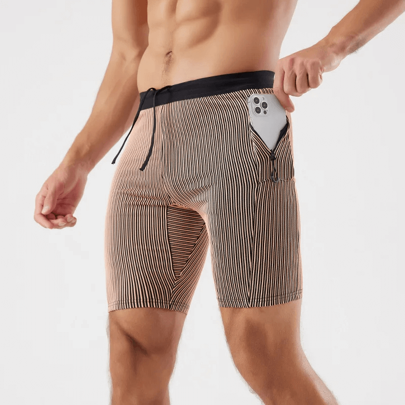 Men’s quick-dry striped swim trunks with pocket, water-resistant, blue stripes, stylish and functional swim shorts - SF2185